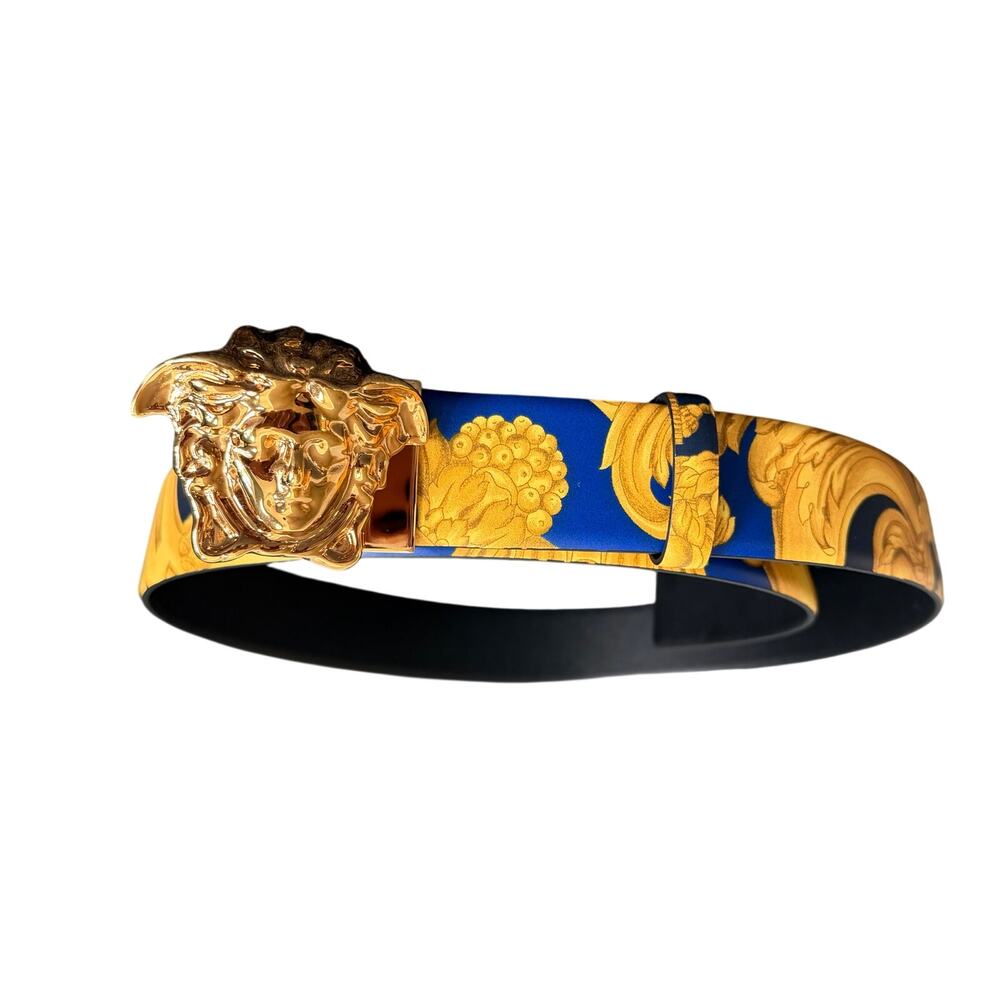 $995 NWT Versace Men's Blue Black Barocco Medusa Reversible Leather Belt 40/100